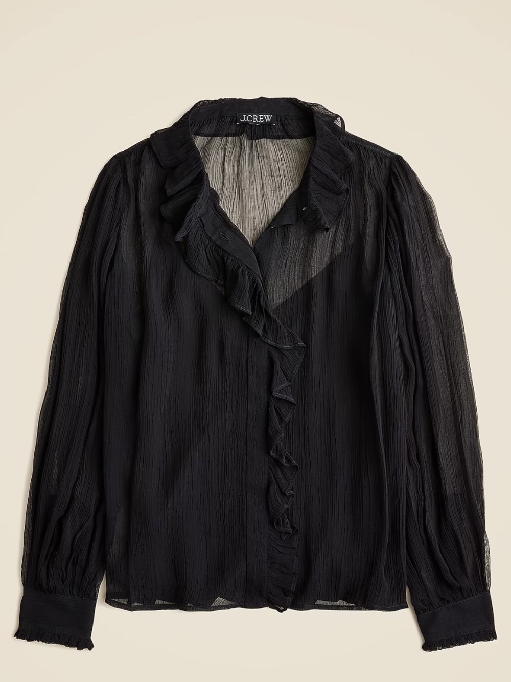 J. Crew Ruffle button-up shirt in crinkle chiffon, size 2